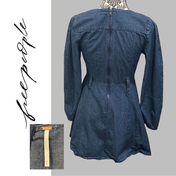 Free People Women’s Karmen Blue Denim Shirt Dress - Size XS‎ - Picture 2 of 3